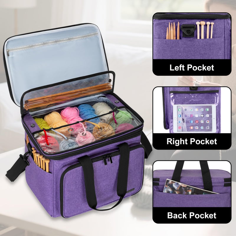 Teamoy Knitting Bag With Divider and Cover, Portable Yarn Storage Organizer for Crochet Accessories and Knitting Needles,Ideal for Knitting Enthusiasts, Purple - Image 3